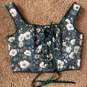 Elegant Floral Lace-Up Crop Top